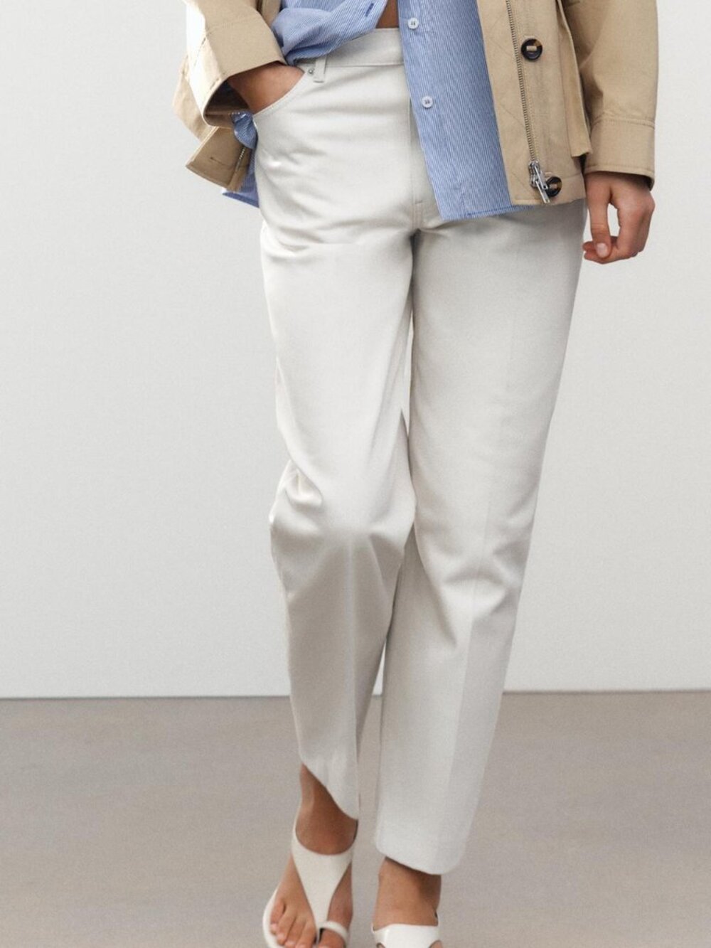 ZARA "ZW Collection" Tapered Organic Cotton Jeans Ecru Size 6 NWT